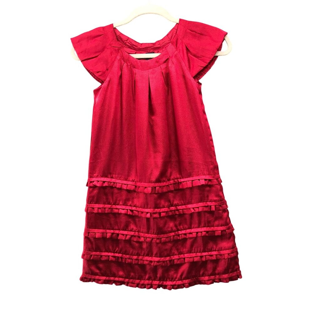 Gap Girls Size 8 Satin Short Sleeve Party Dress Pleated Ruffle Tiered Formal